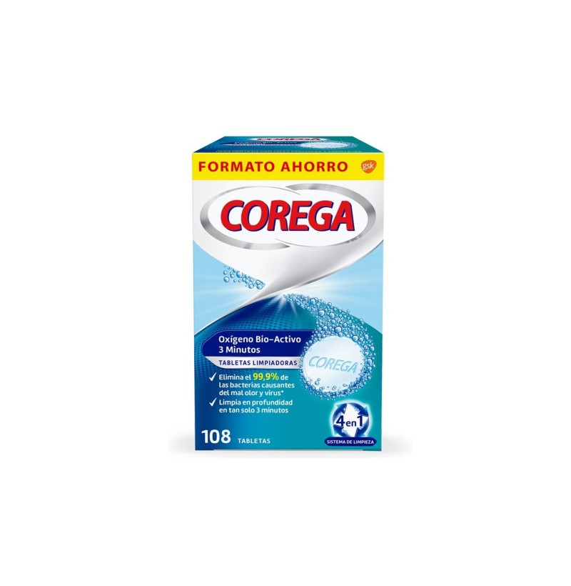 COREGA OXIGENO BIO-ACTIVO LIMPIEZA PROTESIS DENT 108 TABLETAS